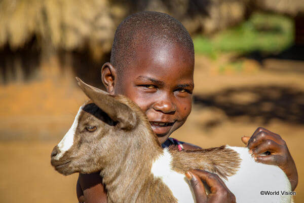 南スーダンからウガンダに逃れてきた少女とお友だちのヤギ